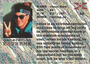 1994 Vision Generation Extreme #98 Vance Shaw Back